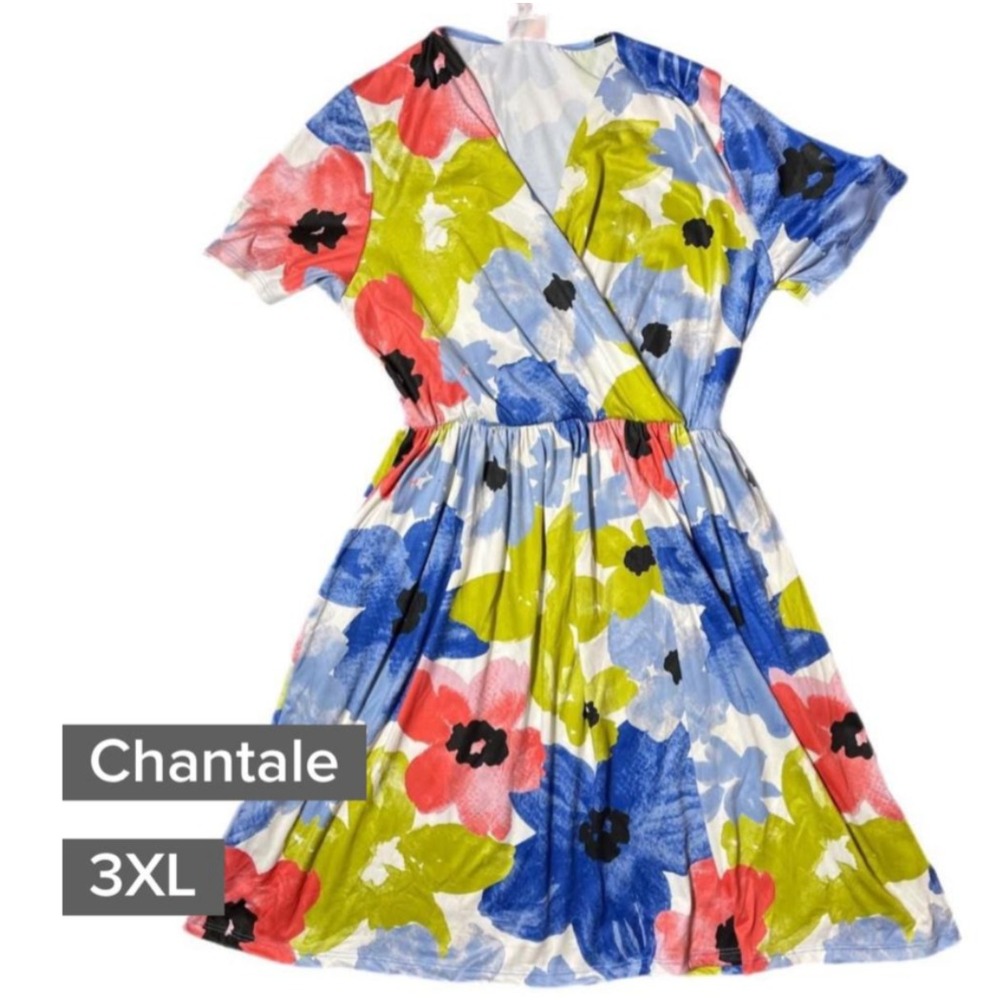 Lularoe Womens Dress Size 3XL Chantale Cross Front Pink Green Blue Floral NWT